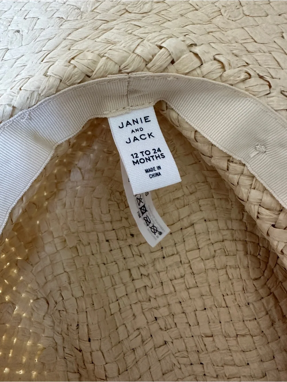 Janie and Jack Straw Sun Hat with Green and White Floral Band Size 12-24 months